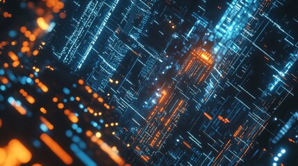 Fototapeta premium Abstract futuristic background with digital glowing lines and bokeh lights