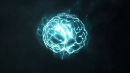 A glowing, abstract representation of a brain with electric energy.