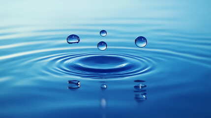 A cluster of water drops on the surface of a calm lake on a clear blue day, clear, serene, reflection. Reflection - Mirror. Illustration