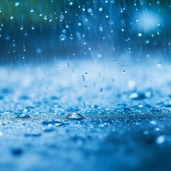 Raindrops create intricate patterns on a wet surface during a tranquil rain shower in a serene outdoor setting