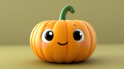 Cartoon pumpkin smiling sweetly on a neutral background, fall holiday season, cute