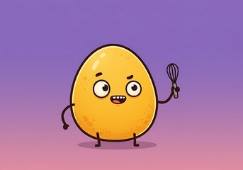Obraz premium Cheerful Egg Cartoon Character Holding Whisk: Playful Culinary Illustration