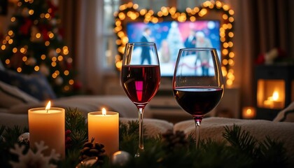Cozy Christmas Evening: Wine, Candles, and a Movie