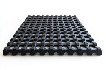 Durable black rubber mat with a textured grid design for enhanced traction and comfort in use isolated on transparent background