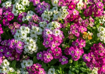 Sweet Alyssum flowerbed, with a balmy sunlight casting radiant hues on the tiny blossoms