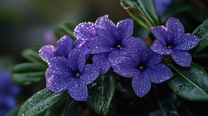 Naklejka premium cluster of Daphne flowers, glistening under the soft sunlight with dew drops on the petals