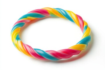 Colorful twisted candy bracelet crafted from vibrant fruity flavors in playful hues isolated on transparent background