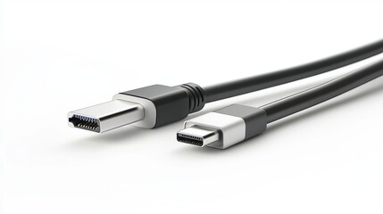 Type-C and Lightning Cable Connectors on White Background
