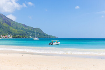 Beau Vallon, Seychelles. Landscape with serene sandy beach