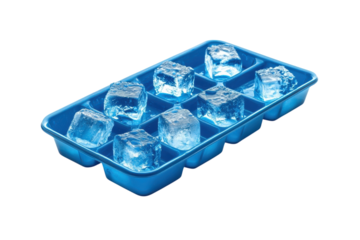Refreshing ice cubes glistening in a blue tray, ready to chill summer drinks on a sunny day isolated on transparent background