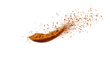 Turmeric powder floating, isolated on a white background --ar 16:9