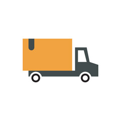 Fototapeta premium Distribution truck flat icon vector illustration. Delivery transportation icon, shipping vehicle, logistic transportation vector illustration. 