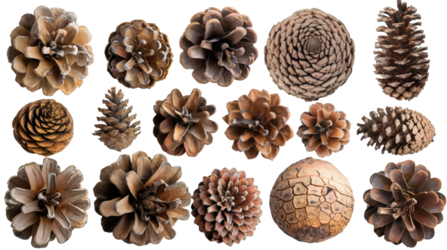 Set of pine cones isolated on white