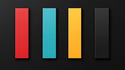 A minimalist arrangement of four vertical color blocks on a dark background.