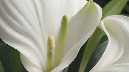 Obraz premium Close-up of a pristine white flower with delicate petals and vibrant green center, ideal for na