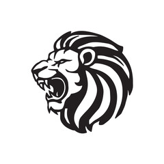 Stylized roaring lion head vector icon in black and white