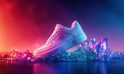 White Sneakers Emerging from a Crystal Geode