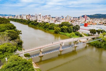 Tubarão SC - aerial view of Tubarão city center with the river and the bridge
