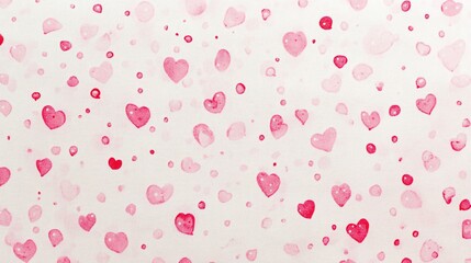 A pattern of pink and red hearts scattered on a light background, evoking love and affection.