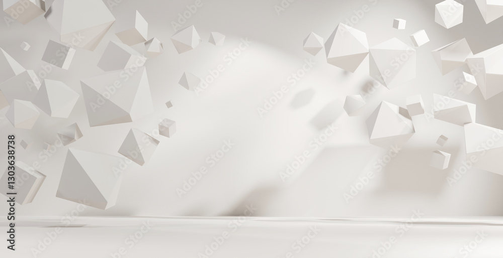 Poster abstract white background with grometry objects , 3d rendering