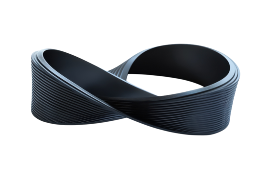 A smooth, black twisting ribbon showcasing infinity symbol dynamics on a clean background isolated on transparent background