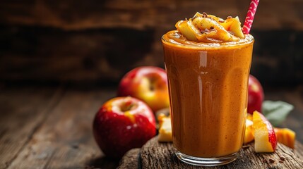 Glass of colorful smoothie with a straw placed on a wooden table in a bright setting