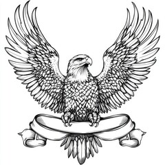 Fototapeta premium Eagle with Banner, Black and White Art