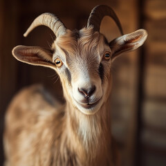 Curious Young Goat in a Rustic Barn