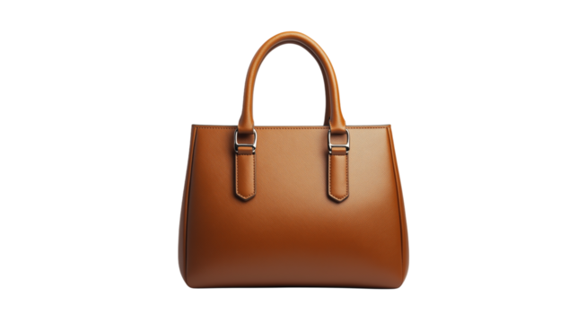 brown leather woman handbag isolated on white background , transparent png