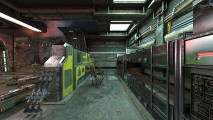 宇宙船内の風景　3DCGレンダリング