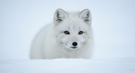 Arctic Fox Portrait in Winter Snow Looking Directly at the Camera