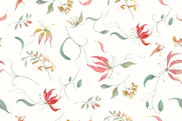 Seamless watercolor pattern. Hand drawn floral illustration isolated on pastel background.. Vector EPS.