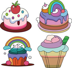 Sweets and Rainbow Vector Easy Illustration