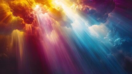 Cascades of rays of light and bright colors flowing