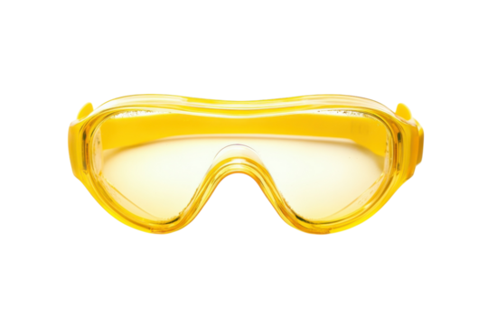 Protective yellow goggles shining brightly against a white background ready for action and safety isolated on transparent background
