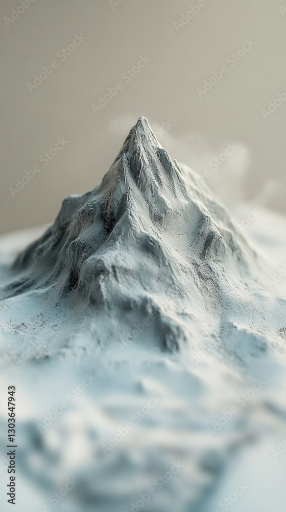 Poster close-up view of a snow-capped mountain peak with a soft-focus background, symbolizing the harsh bea