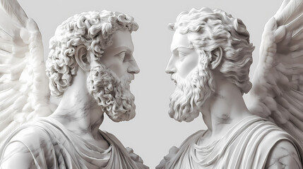 Marble statue philosophers isolated on transparent background. Rebirth - Phoenix. Illustration