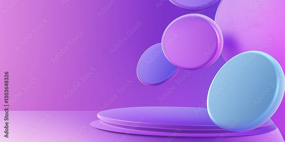 Aufkleber purple and blue round platforms floating over a purple podium on a gradient background