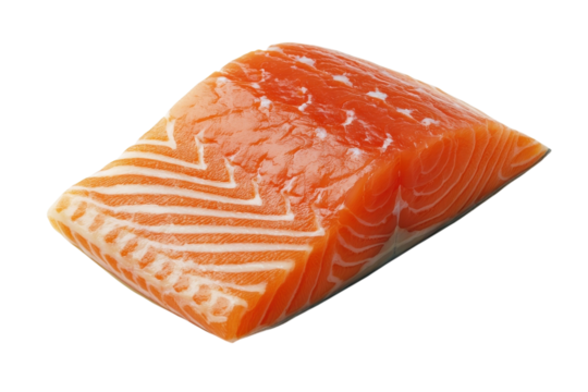 Freshly cut salmon fillet glistening under bright light on a clean surface ready for cooking isolated on transparent background