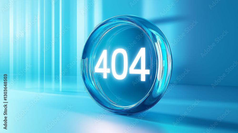 Poster 404 error message displaying in futuristic glowing orb