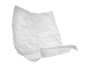 White crumpled paper flying, sheet falls and twists isolated on white, clipping path	