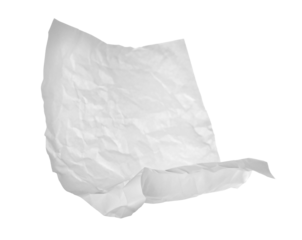 White crumpled paper flying, sheet falls and twists isolated on white, clipping path	