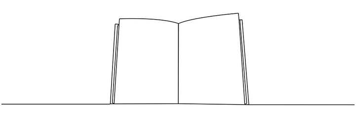 Open book continuous one line art. School education concept. Vector illustration isolated on white.