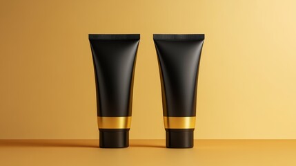 Black and gold unlabeled blank body wash tube. Premium marketing product background