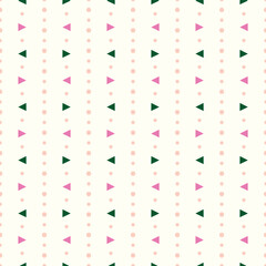Vector repeat pattern design with small geometric triangles and polkadots. 
