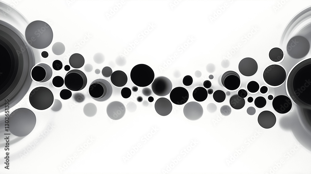 Poster Black and white spheres creating dynamic visual flow