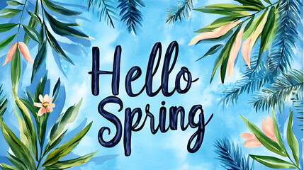 Hello Spring watercolor pattern