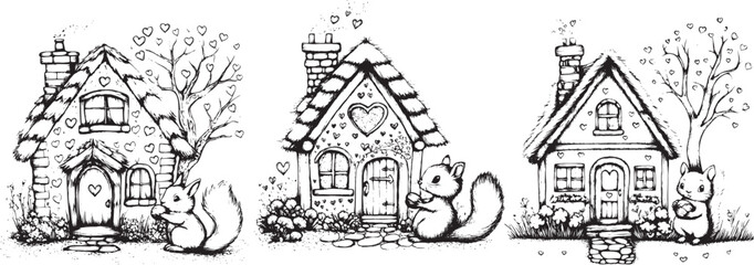 Fototapeta premium Hand drawn rubber stamp adorable house set