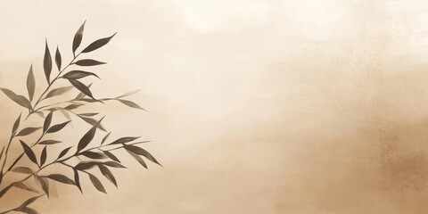 Delicate Ink Painting of a Bamboo Twig in a Minimalist Style, Set Against a Watercolor Background