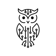 owl interconnected printed circuit lines board, futuristic vector logo